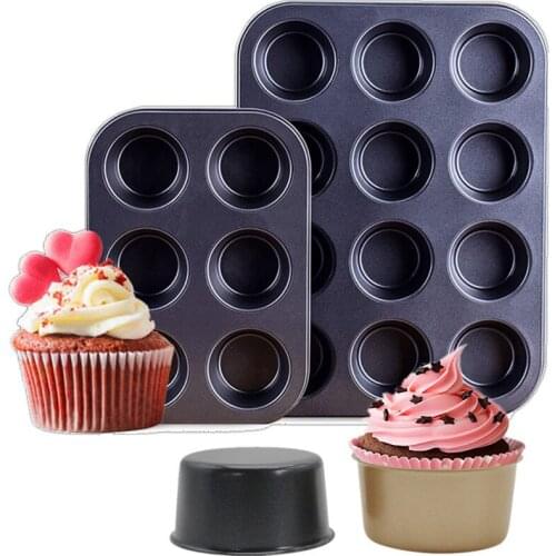 4/6/12 Cups Muffin Pan Non-Stick Cupcake Baking Pan Carbon Steel Pie Cake Muffin Tray Baking Mold Pan for Oven Baking Bakeware