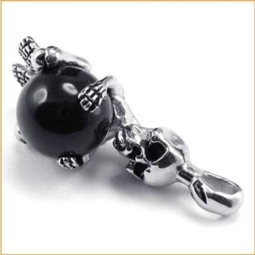 43*18mm Punk Unique Stainless Steel Link Chain Pendant Necklaces Stone Beads Skeleton Skull Men Pendants Necklace