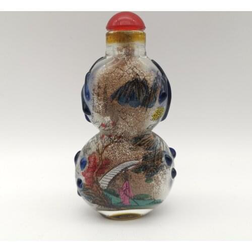 Antique Collection Glass Gourd shape Landscape Snuff Bottle Chinese Handwork Bottle
