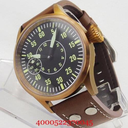 CORGEUT Brand Bronzed Coated 44mm Mechanical 6497 Hand Winding Men Watch 6497 Movement