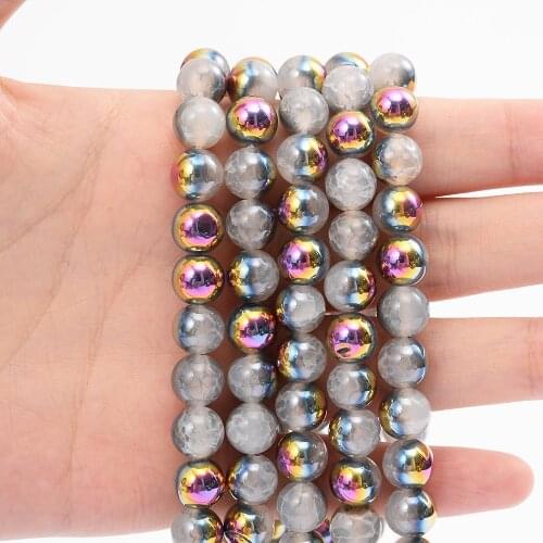 One Side Red Yellow Plated Crude Metallic Coated Agates Stone Beads for Jewelry Making DIY Bracelet Earrings 4/6/8/10/12 MM