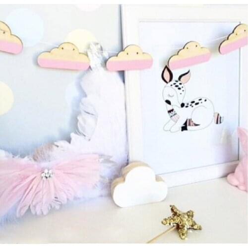 Wooden Banner Clouds Woodchips Set Photography Props Nordic Style Girls Wind Chimes Wall Hanging Garland For Baby Room Decor