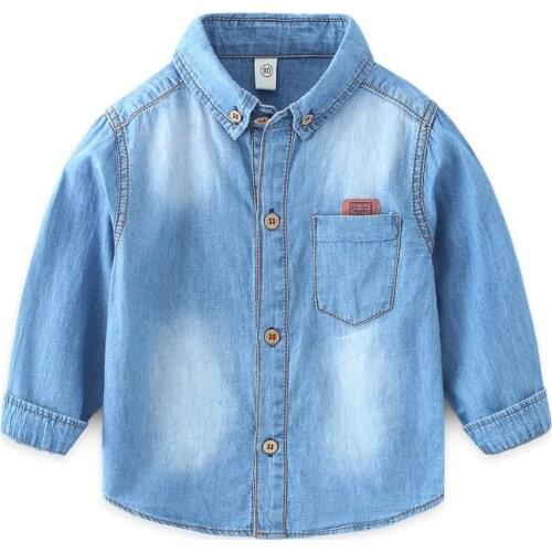 Children Denim Shirts Classic long-sleeve Turn-down Collar Baby Girls Boys Shirts For 1-8 Years Old Kids Toddler Clothes Wear