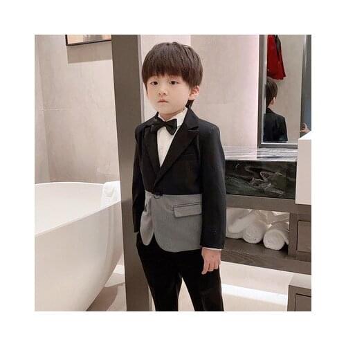 Childrens Blazer Coats 2021 Autumn New Korean Style Baby Boys Handsome Blazer Boy Splicing Jacket Fashion Boys Patchwork Blazer