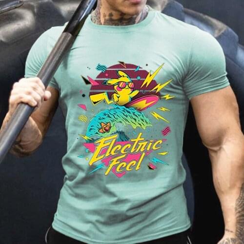 Funny Anime Print Oversized T-shirt Men Pikachu- Short sleeve Women T-shirt men Cute Anime Top Couple Outfit man clothes 2021