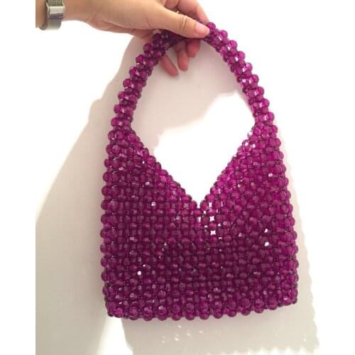 Womens Bag Ins Popular Hand-woven Acrylic Beaded Handbag Purple