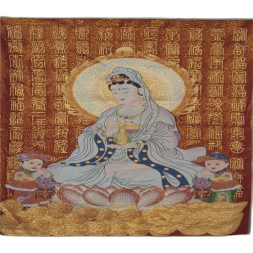 China Tibet unique silk embroidery Tang card old Brocade painting Guanyin Statue home decor decoration pure handmade