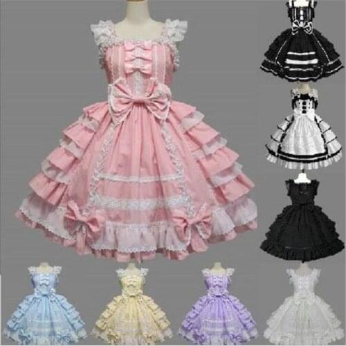 Classic Lolita Dress Womens Layered Cosplay Costume Cotton JSK Dress for Girl B357