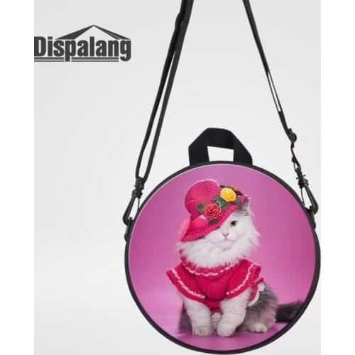 Dispalang Cute Cat With Hat Round Women Messenger Bag Girls Schoolbag Preschool Traveling Bag Single Shoulder Bag Mini Book Bag