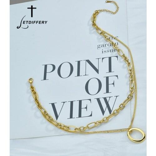 Letdiffery New Multilayer Oval Pendant Necklace for Women Hip Hop Trendy Choker Stainless Steel Party Jewelry Gifts