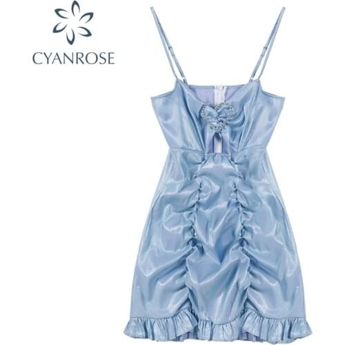 Summer Sexy Elegant Strap Dress Women Sweet Sleeveless Party Evening Mini Dresses Lady Hollow Out Heart Shape Beach Slip Vestiod