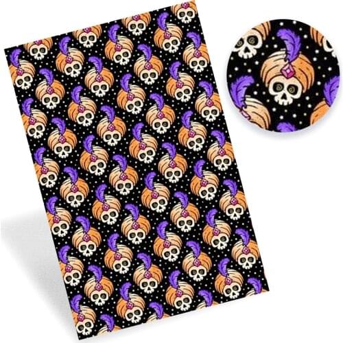 IBOWS 22*30cm Faux Synthetic Leather Sheets Skull Hat Ghost Printed Leather Fabric DIY Handmade Garment Home Textil Supplies