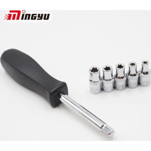 5pcs 1/4 inch Drive E4 E5 E6 E7 E8 Torx Star E Type Socket Set With Socket Wrench Handle Connection Extension Tools