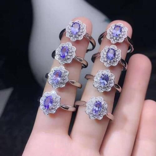 Natural From Tanzanite 925 Silver Jewelry Ring Clean Quality 4x6mm 1pc