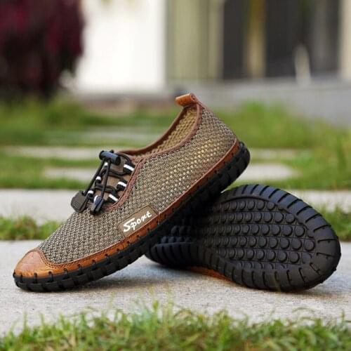 New mens sandals hollow breathable beach 39 lightweight casual slippers with holes garden shoes mesh clogs summer knit sandalias
