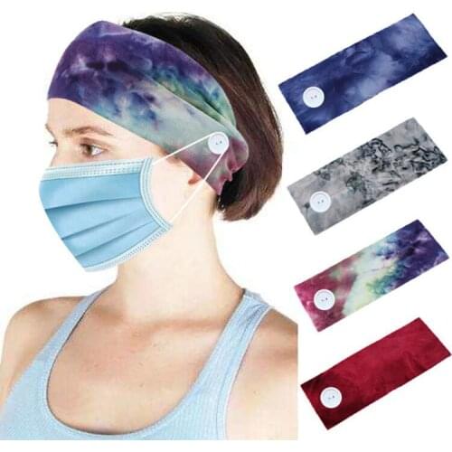 New Design Tie-Dye Elastic Wide Turban with Button 4 Colros Headbands Face Holder Wearing Protect Ears Sport Hairbands