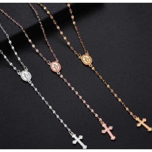 New Vintage Gold/Rose Gold Christian Cross Bohemia Religious Rosary Pendant Necklace for Women Charm Jewelry Gifts