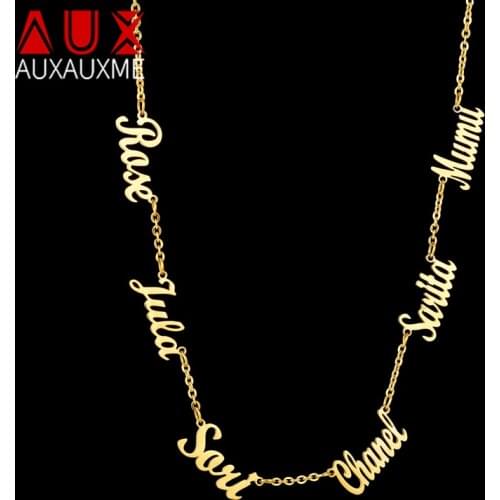 Auxauxme Personlized Multi Names Family Memember Necklaces Gold Stainless Steel Women Jewelry for Birthday Gifts Dropshipping