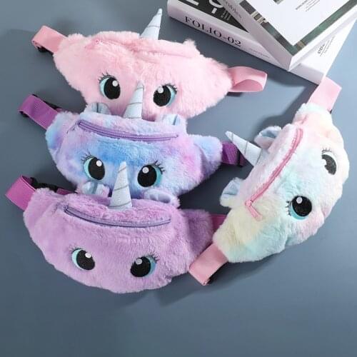 Cartoon Unicorn Waist Bag For Women/girl Plush Toys Pink Fanny Pack Childrens Shoulder Belt Bags Kids Phone Pouch Chest Bag