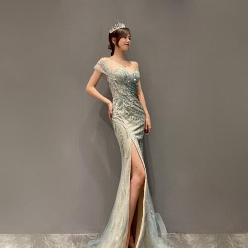 Luxury rhinestone celebrity Split mermaid Beaded wedding Evening Dresses 2021 New style Formal dress Cocktail party