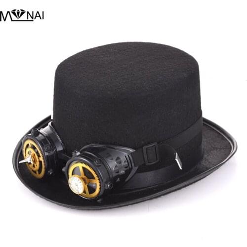 Black Women Men DIY Fedora Hat Steampunk Hat Steam Punk Gear fedoras Hat Millinery Steampunk Goggles DIY Handmade Hats