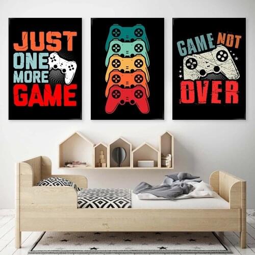 Modern Creative Canvas Painting Poster Print Red and Green Game Consoles Quote Game Not Over Home Rooms Art Modular Wall Decorat