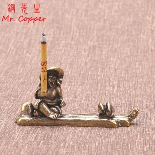 Pure Copper Fisherman Bamboo Raft Fishing Bird Figurines Miniatures Study Desktop Ornament Home Decoration Crafts Incense Burner