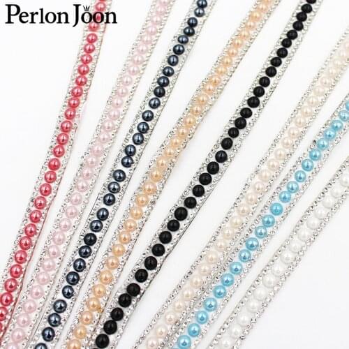 1 yard classic color pearl rhinestone hot fix tape ribbon crystal rhinestone decoration iron shoes clothing accessories TR125