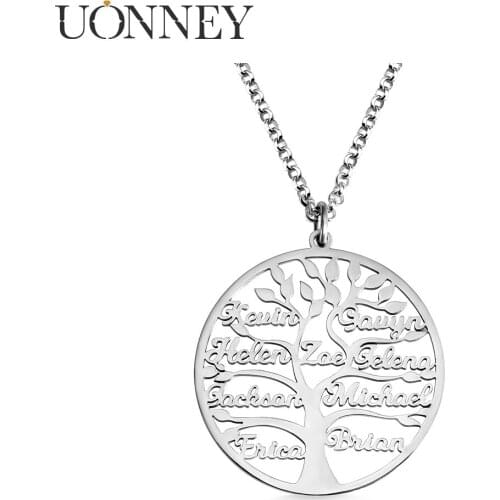 UONNEY Wholesale Custom Pendant Necklaces Family Tree of Life Customized Name Necklace Personalized Stainless Steel Jewelry