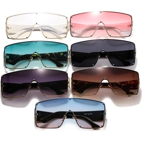 Square oversized sunglasses for women fashion rimless Designer clear shades Sunglasses Gradient Glasses UV400