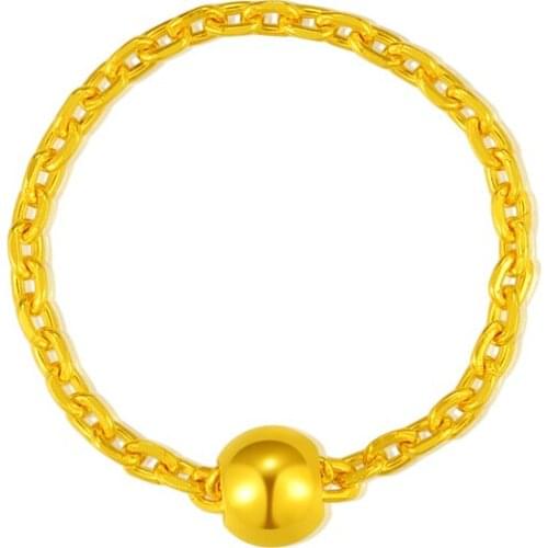 Solid 24K Yellow Gold Ring Women O Link Chain Ring Little finger Ring P6299