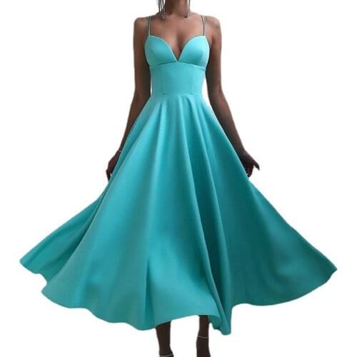 Anbenser Women Solid Deep V Spaghetti Strap Dress Sexy Sleeveless Backless Long Satin Dresses Summer Pure Elegant Party Vestidos