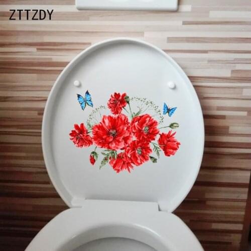 ZTTZDY 25.5×18.7CM Beautiful Floral Butterfly WC Decor Toilet Cover Stickers Classic Home Wall Decals T2-1061