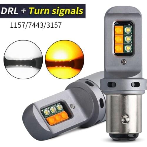 1pcs Led DRL With Turn Signal 2 in 1 Car Lights Canbus No Error For Car Two-Color Lamps 1157 BAY15D T25 3157 T20 7443 12V Diode