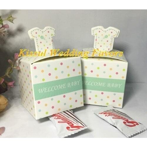 100Pcs Creative Baby Party Decoration Gift box of Welcome baby polka-dotted layette favor boxes and Baby Shower favor candy box