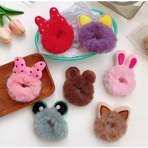 20PCS/Lot New Hair Accessories Fake Fur Hair Rope Cute Bear Scrunchies Women Girls Elastic Hair Rubber Bands Gum Kids Ponytail