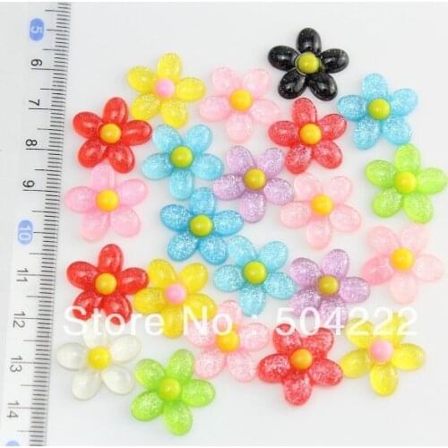 200pcs handmade assorted cute glitter sunflower resin Cabochon for Kawaii Decoden DIY Projects iridescent sunflower