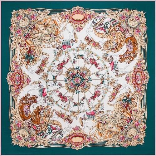 2017 Fall Summer 100% real silk satin Scarf Shawl wrap women female big square Scarves fan pattern 130x130CM national flavor