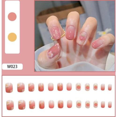 24pcs Flower Fruit Printed Nail Patch Glue Type Removable Short Paragraph Fashion Manicure False Nail Patch SK88