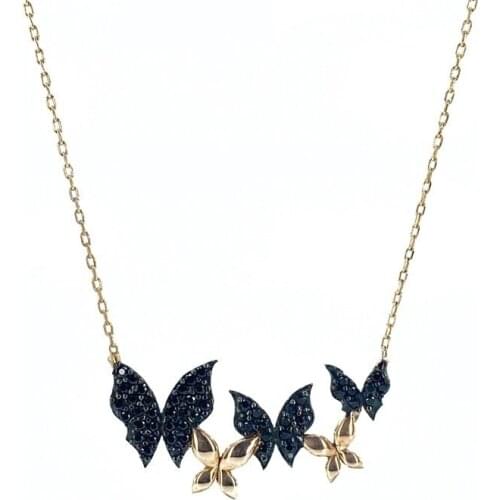 4 four Black Butterfly Silver Necklace