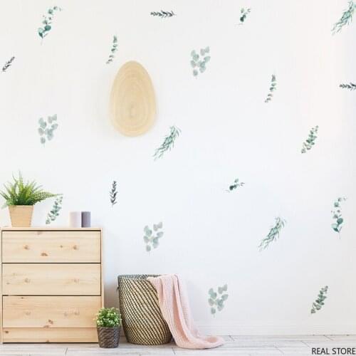 6sheet/set Green Plants DIY Wall Sticker Watercolor DIY for Living Room Bedroom Decals Fresh Office Nursery Decor Post