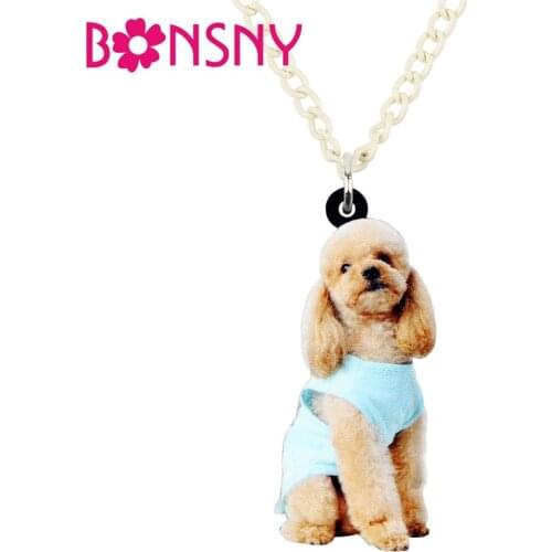 Bonsny Acrylic Sitting Poodle Dog Pendant Collar Choker Fashion Cartoon Jewelry For Women Girls Ladies Teens Gifts Animal