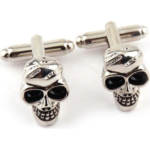 Free Shipping Designer Copper With White Steel Plating Black Epoxy Skull Aircraft Cufflinks