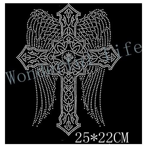 Free Shipping Cross hotfix rhinestones motif heat transfer iron on patch garment accessory