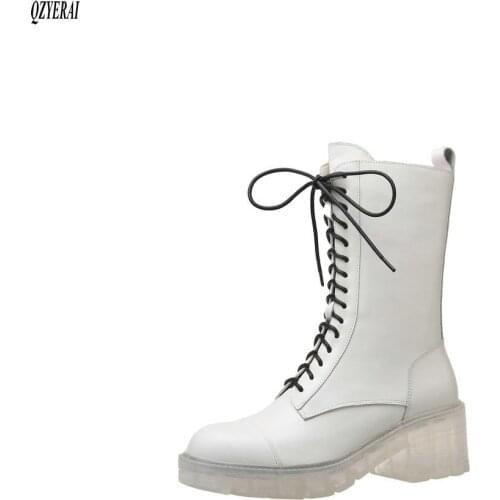 QZYERAI white Riding boots Genuine leather Female boots Womens boots Autumn and winter cowhide Womens shoes Size 34-40