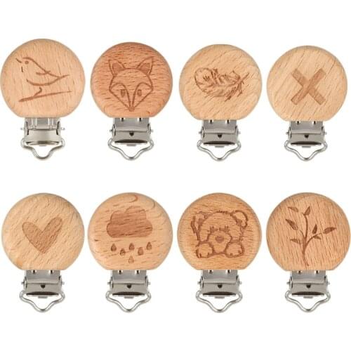 Beech Wooden Clip Round Dummy Clip Baby Teething Pacifier Chain Holder Making F3ME