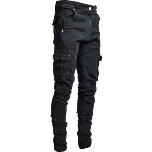 Jeans Men Pants Casual Cotton Denim Trousers Multi Pocket Cargo Jeans Men New Fashion Denim Pencil Pants Side Pockets Cargo
