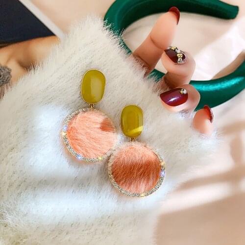 Exknl Fashion 2021 Big Dangle Earrings For Women Wedding Vintage Round Party Long Fur Korean Crystal Drop Jewelry Earrings New