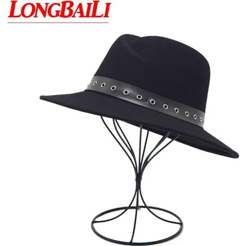 LongBaiLi Unisex Wide Brim Wool Felt Fedora Hats For Men Chapeu Feminino Female Free Shipping PWSX032