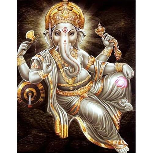 Ganesha Diamond Painting Full Round Indian Religious Portrait New Sticking Drill Cross Embroidery Elephant Trunk God of Wealth